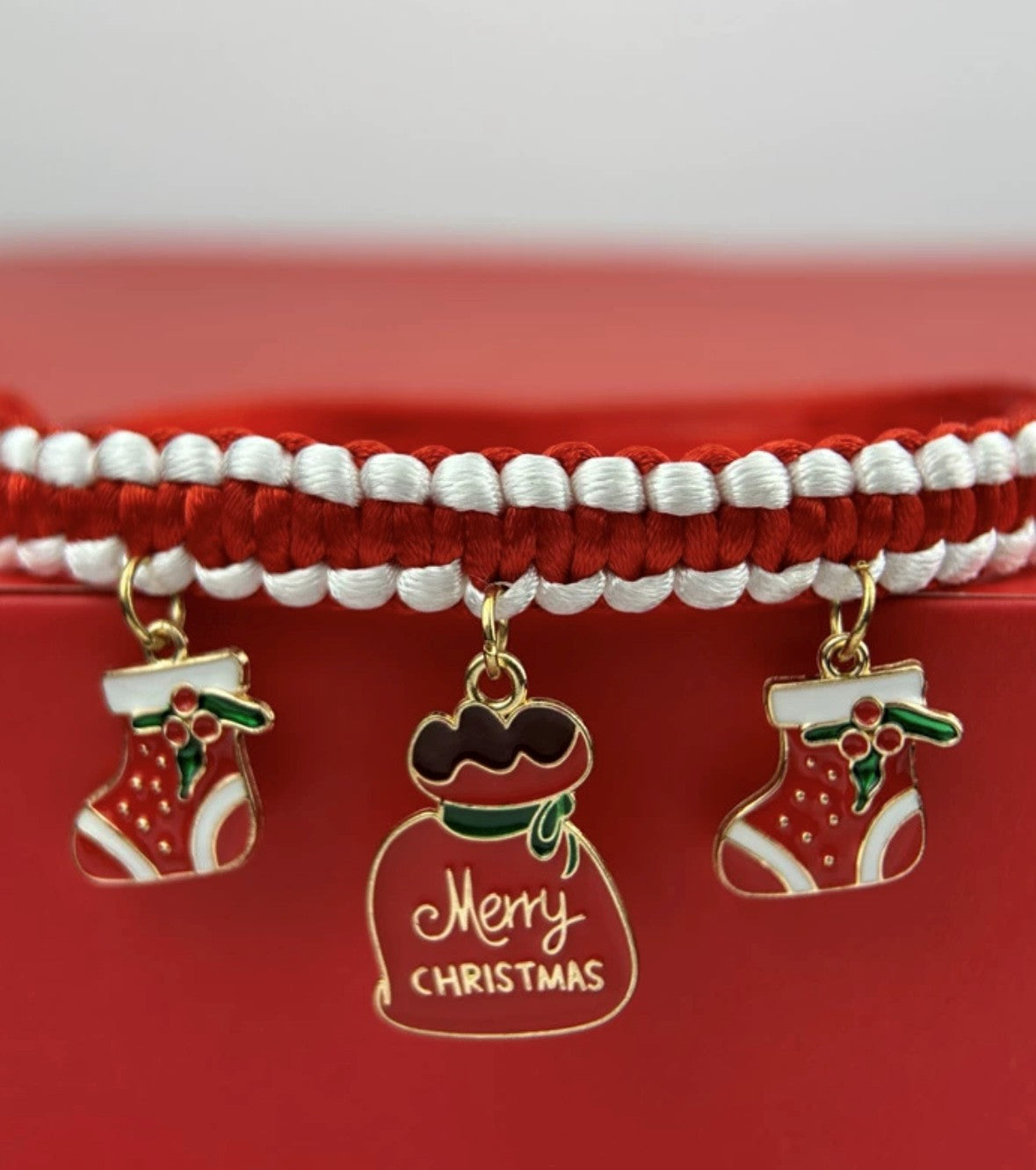 Braided Santa white Pet Collar