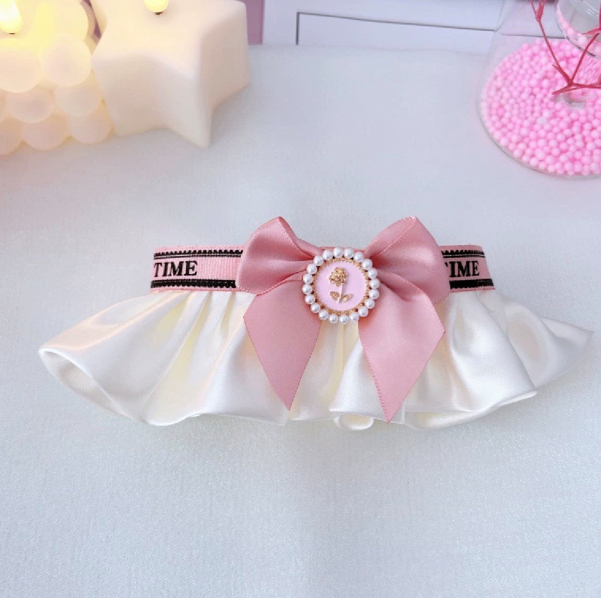Pink Ruffled cat or dog bow
